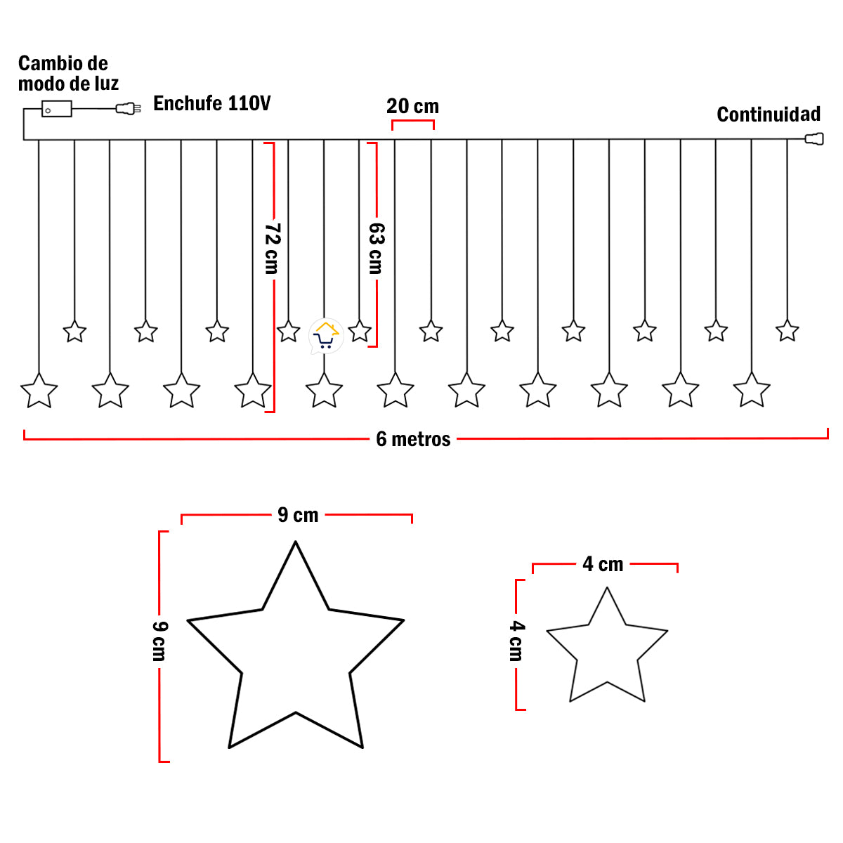 Luces Navideñas Led Estrellas 6 metros